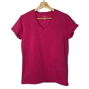 Blue Mountain‎ Hot Pink V-Neck Short Sleeve T-Shirt M